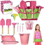 Stanew Kids Garden Set, Kids Gardening Set, 12pcs Childrens Garden Set with Gardening Gloves, Childrens Garden Toys with Bucket and Apron, Kids Garden Gifts for Girls, Pink