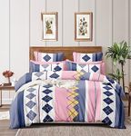 THE HOME STYLE Super Soft Glace Cotton King Size AC Comforter ll Blanket ll Duvet with 1 King Size Elastic Fitted Bedsheet 72"x78" Inch and 2 Pillow Cover (Pack of 4, Pink Checks)