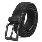 JASGOOD Braided Woven Elastic Stretch Belt for Men Women Web Casual Belt for Pants Jeans,Black/Black Buckle