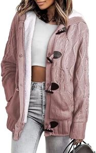 Sidefeel Women's Cable Knit Cardigan Hooded Sweater Coat Outwear with Pockets Small Pink