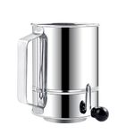 Flour Sifter, FUOBECIE Stainless Steel Flour Sifter Shaker, Semi Automatic Rotary Hand Crank Flour Sieve with 4 Wire Agitators for Quick Sifting and Fine Mesh Screen Kitchen Baking Tools