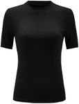 Verdusa Women's Mock Neck Work Tops Short Sleeve Rib Knit Basic Tee Solid Black XX-Large