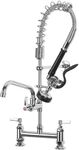 Commercial Kitchen Pre-Rinse Spray Tap POUGEO Pedestal Mini High Pressure Spring Sink Deck Mixer Faucet Chrome Plated (7inch Center)