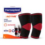 Hansaplast Active Knee Support for Men & Women| Pair | Size M |Knee Brace for Long Lasting Pain Relief, Stability & Targeted Compression|Skin Friendly Knee Cap with Breathable Material & Comfortable Fit| Walking, Jogging, Gym