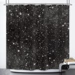 Riyidecor Night Sky Shower Curtain 72Wx72H Inch Starry Black White Star Nebula Cosmic Fantasy Galaxy Universe Space Beautiful Planet Bathroom Decor Fabric Polyester Waterproof 12 Pack Hooks