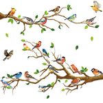 4 Pieces Garden Birds on Branches Stickers Removable Birds on Tree Wall Decals Peel and Stick Wall Decoration for Bedroom Living Room