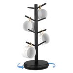 UPROZIL 360° Rotating Wooden Mug Holder Tree with 8 Hooks, Coffee Cup Drying Stand, Mug Storage Rack for Kitchen and Coffee Bar with Removable Anti-Slip Base