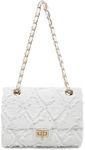 MKP Women Small Shoulder Bags Quilted Crossbody Distressed Jean Denim Purse Evening Bag Clutch Handbag with Chain Strap (White)