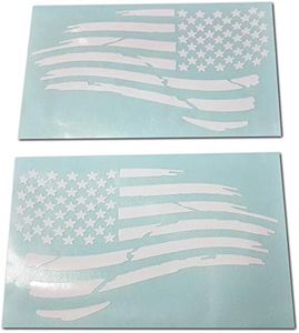 Pair of Waving USA American Flag Decal Sticker Die-Cut Subdued Car Truck (4" x 7", Gloss White)