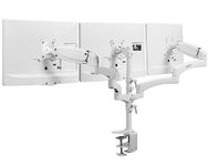 VIVO 17 to 32 inch Triple Pneumatic Monitor Mount, 2 Pneumatic Arms, 1 Fixed, Adjustable Swivel, Rotation, Heavy Duty VESA Desk Stand with C-clamp, Max VESA 100x100, White, STAND-V300GW