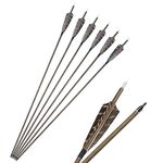 SHARROW 12pcs Archery Carbon Arrows 30 inch Target Hunting Arrows Wood Grain Carbon Bolts Spine 350 with Turkey Feathers Replace Broadhead for Compound Recurve Bow (6pcs)