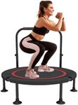 40" Foldable Mini Trampoline with Adjustable Foam Handle –Thick Steel Spring Fitness Workout Rebounder Trampoline for Adults Indoor Outdoor Workouts Mini Trampoline for Adults Fitness Up to 300kg