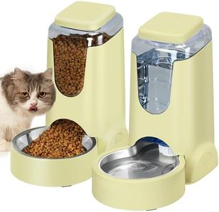 HWONMTE Portable Automatic Cat Feeder and Water Dispenser with Stainless Steel Bowl Dog Gravity Food Feeder and Waterer for Small Medium Pets Puppy Kitten 1 Gallon x 2