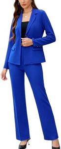 Women's 2 Piece Suits Business Casual Outfits Long Sleeve Solid Blazer with Pants Professional Office Work Sets Royal Blue