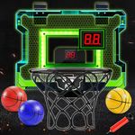 Indoor Basketball Hoop, Mini Basketball Hoop for door, Electronic Pro Score board with Automatic Sound & LED Light, Room Basketball Hoop Set Toy Gift for 3+ kids teens & Adults with 3 Balls & Air Pump