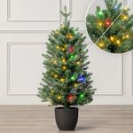 Christow 3ft Pre-Lit Christmas Tree, Dual-Colour LED Lights (Switch from Warm White to Multi-Coloured), Arber Fir, PE & PVC Tips, 5 Modes – Colour Changing, Battery Powered, Timer, Indoor/Outdoor