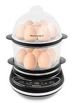 Elite Gourmet EGC314CB Digital Easy Egg Cooker Food Steamer, Poacher, Omelet, Soft, Medium, Hard-Boiled Egg with 6 Programmed Preset Functions, 2-Tiers, Measuring Cup, BPA Free, 14 egg capacity, Black