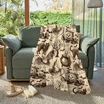 Funny Decor Fall Winter Throw Blanket Halloween Decorations Pumpkin Skulls Black Cat for Couch Bed, Fuzzy and Fluffy Soft Flannel Blankets and Throws, Lightweight and Thin Blanket