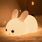 Silicone Night Light - Cute Bunny Lights for Kids Bedroom Baby Nursery, Girls or Boys -Portable USB Rechargeable Soft LED Lamp with Sensitive Touch Control - Snow White Bunny Lamp