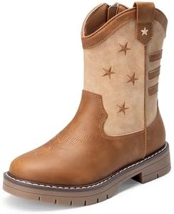 DREAM PAIRS Boys Girls Cowboy Boots Kids Western Riding Mid Calf Boots with Side Zipper (Toddler/Little Kid/Big Kid),Size 7 Toddler,Light Brown,KKUMMB2504