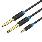 Vention 1/8 to 1/4 Stereo Audio Cable, 3.5mm TRS to Dual 6.35mm TS Male to Male Y Splitter Mono 3.5mm AUX Cable for iPhone, Mixer Audio Recorder, Electric Guitar, Amplifier,Speaker(16ft/5m)