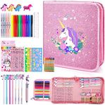 JYPS 56PCS Art and Craft Set for Kids Girls 3-12, Birthday Christmas Unicorn Gifts For Girls 3-5-6-9-12 Year Old, Art and Colouring Set for Children, Scented Washable Markers Stationery Set