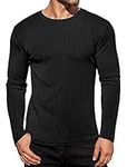 Ekouaer Men's Long Sleeves Underwear Shirts Thermal Crew Neck Blouse Stretchy Ribbed Tops Slim Fit Pullover Sweater S-XXL