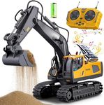 RareFind trove RC JCB Toy Excavator for Kids – 1:20 11-Channel Metal Remote Control Construction Vehicle with Lights, Sounds & 680° Rotation Yellow Digger Truck (Ages 6–12)