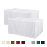 Obstal 2 Pack Table Clothes for 4 Foot Rectangle Tables - Water Resistant Washable Fabric Polyester Rectangle Table Cover Protector for Wedding, Banquet and Trade Shows, 48L x 24W Inches, White