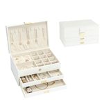 V-LAFUYLIFE Jewelry Organizer Box for Women Girls, 3-Layer Jewelry Case with 2 Drawers Jewelry Storage Box for Ring Earrings Bracelets Necklaces(White)