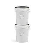 United Solutions Airtight Pet Food Storage Container, 5 Gallon Capacity, Great for Dog Food, Cat Food, Bird Seed, Dry Food Storage, White Container with Black Lid, 2-Pack