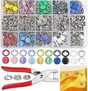 GTAAOY 800PCS Metal Snaps Buttons with Fastener Pliers Press Tool Kit Perfect for DIY Crafts Clothes Hats and Sewing, Snap Button Fasteners Kit for Clothing Sewing(200 Sets,10 Colors,9.5mm)