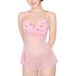 Littleforbig Women Nightwear Usagi Babydoll Lace Strap Chemise Halter Lingerie V Neck Sleepwear Lingerie L Pink