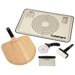 Cuisinart CPS-3216 5-Piece Pizza Prep & Serve Set (Non-Stick Silicone Prep Mat, Wooden Pizza Peel, Pizza Cutter, Dough Cutter, Dough Roller)