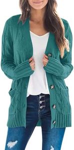 MEROKEETY Women's 2024 Fall Long Sleeve Cable Knit Sweater Open Front Cardigan Button Loose Outerwear Teal Green