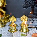 Bhimonee Decor Pure Brass Shanku Chakra Kamakshi Diya, 3 inches, Brass Colour, Pack of 1 Pair