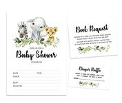 Inkdotpot Set of 30 Safari Baby Shower Invitations-Diaper Raffle Tickets and Baby Shower Book Request Cards Jungle Animals Invites Its A Boy Its A Girl