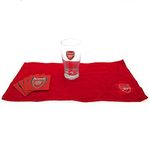 Arsenal FC Official Wordmark Mini Football Bar Set (Pint Glass, Towel & Beer Mats) (One Size) (Red)