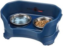 Neater Feeder - Deluxe Model - Mess-Proof Cat Bowls (1 Cup Food & 1.5 Cup Water, Dark Blue) - Made in USA - Elevated, No Spill, Non-Tip, Non-Slip, Raised Stainless Steel Food & Water Pet Bowls