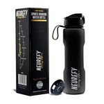 NEUREFY Sports Water Bottle 1L Matt Black Tritan - Leak-Proof & Easy-Grip Design, BPA-Free - Motivation Bottle with Strainer - Backpack-Friendly with a Lid lock, Gym Bottle, Outdoor, Office or School