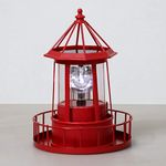 Marsrut LED Solar Light Powered Rotating Lighthouse Beacon Lamp, Outdoor Courtyard Waterproof Solar Hanging Lamp, Lawn Lantern, for Patio Fence Garden Decoration Outdoor Lighting Home Decor (Red)