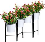 EXCELLO GLOBAL PRODUCTS Accordion Plant Stand with Four 5.75-inches Planters, All Metal, Black and White, Use Indoors or Outdoors, Great for Herbs and Succulents