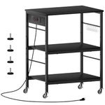 Bakers Rack with Power Outlet Black Coffee Station Cart Table on Wheels Microwave Stand Table with Storage Shelf for Kitchen Living Room Bedroom