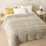 Exclusivo Mezcla Queen Size Flannel Fleece Blanket, 230x230 CM Soft Cozy Decorative Geometry Pattern Velvet Plush Bed Blanket, Camel Blanket