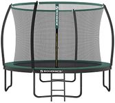 SONGMICS Trampoline 10 ft, 305 cm Dia. Kids Trampoline with Enclosure Net, 180 cm High Curved Pole, Safety Pad, Ladder, Steel Frame, TÜV Rheinland GS Certificate, Black and Dark Green STR102C01