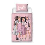 Character World Barbie Official Single Childs Duvet Cover Set | Figures Design Reversible 2 Sided Bedding Including Matching Pillow Case | Pink Single Bed Set | Polycotton