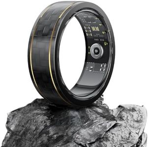 DekeFit Smart Ring Men Women Fitness Ring with 100+ Training Modes, IP68, 24/7 Heart Rate Monitor, SpO2 Calories and Sleep. Fitness Ring is Compatible with iOS/Android, Size 12, Black Gold