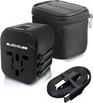 iBlockCube Worldwide Travel Plug Adapter with 2 USB (2.4A) Charging Ports, International Universal AC Socket, Dual Safety Fuse, Chip Protector for US UK EU AU Mobile Phone Tablet Laptop Gadget (Black)