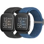 Bcuckood for Fitbit Versa 2 Strap/Fitbit Versa Strap, 2 Pack Braided Adjustable Elastic Nylon Sport Straps Compatible with Fitbit Versa 2/Fitbit Versa Lite/Fitbit Versa for Women Men