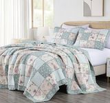 Chezmoi Collection Abbi 3-Piece Shabby Chic Bedding King Quilt Set Pre-Washed Cotton Floral Coverlet Bedspread Ruffled Patchwork Quilt King Size